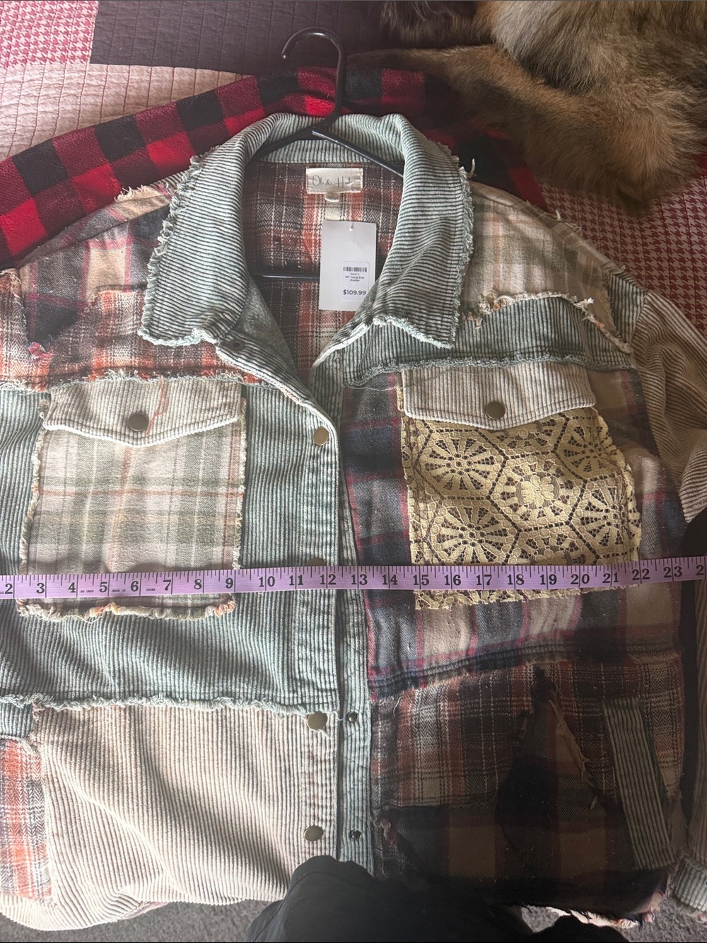 Olive & Rust Patchwork Corduroy Plaid Jacket - Picture 4 of 7